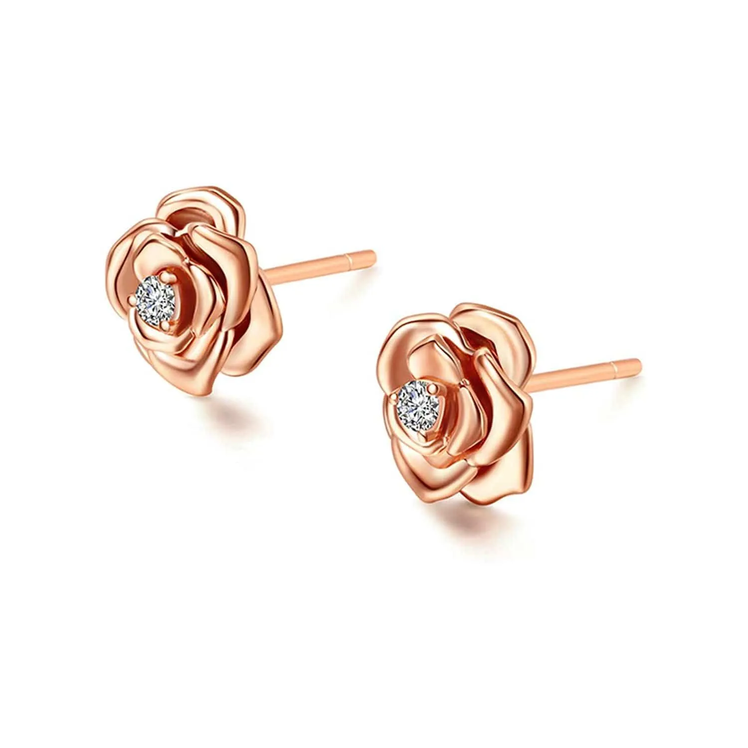 FANCIME "My Rose" Diamond Rose 14k Rose Gold Stud Earrings