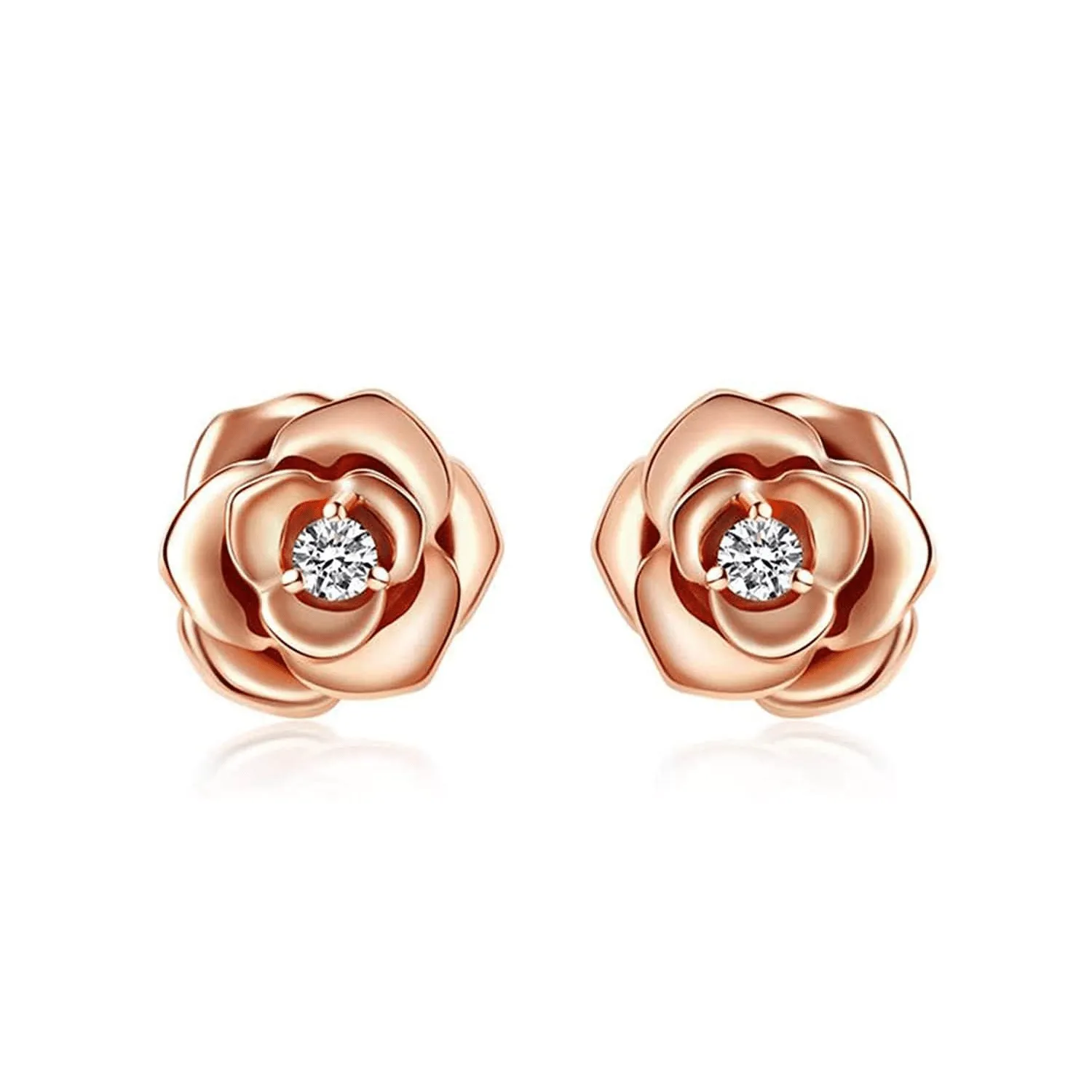 FANCIME "My Rose" Diamond Rose 14k Rose Gold Stud Earrings