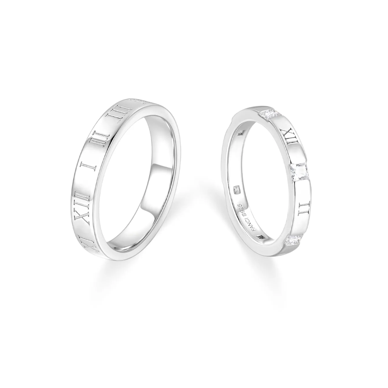 FANCIME "Roman Time" Couples Promise Sterling Silver Rings