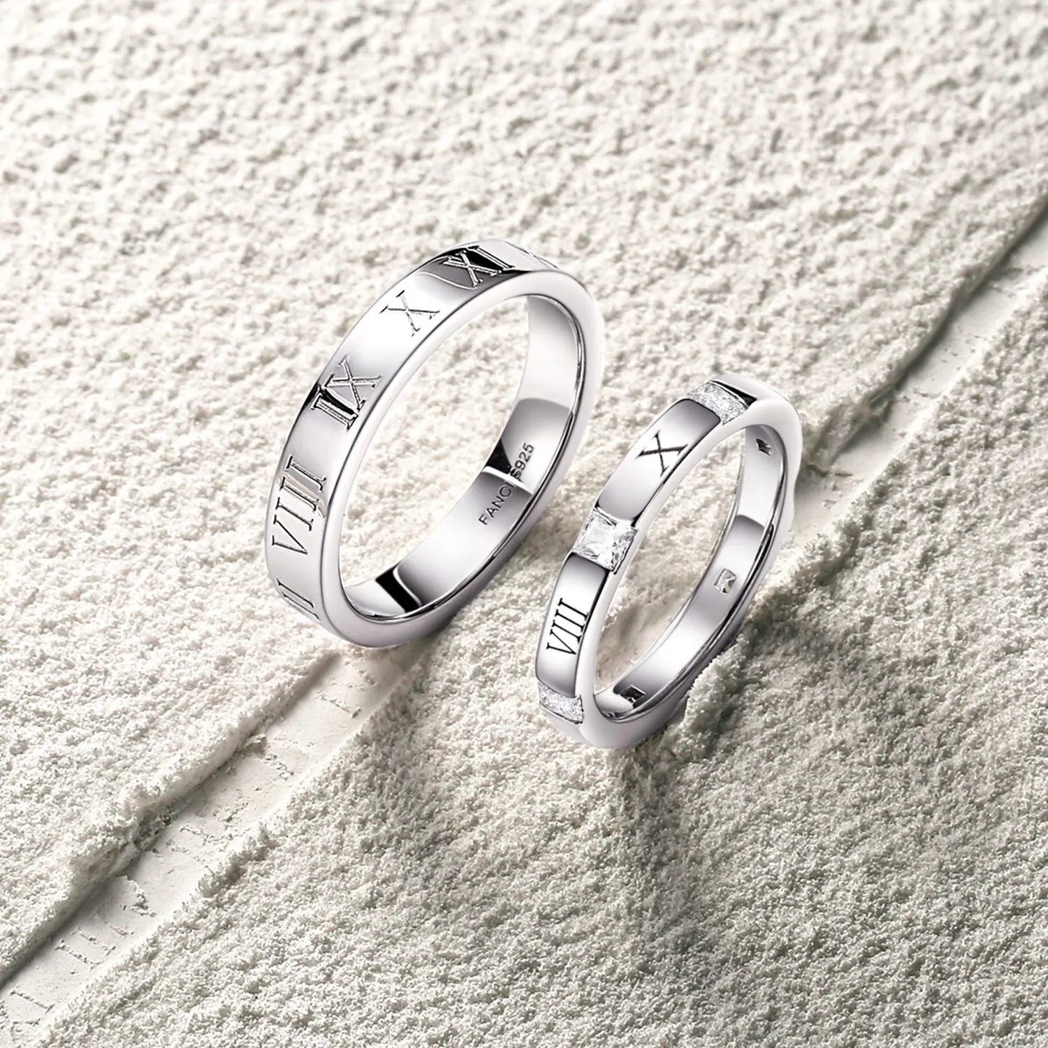 FANCIME "Roman Time" Couples Promise Sterling Silver Rings