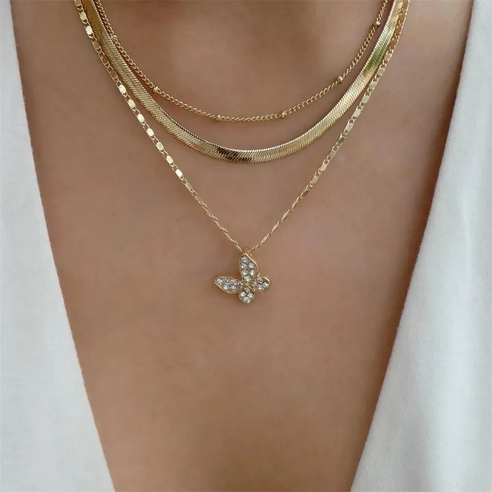 Fashion Gold Colour Heart-Shaped Necklaces For Women Girls - Trendy Multi-Layer Pendant Necklaces Sets