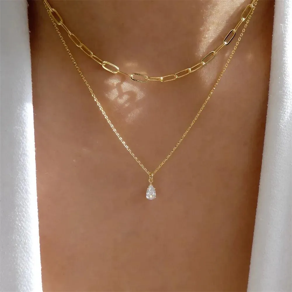 Fashion Gold Colour Heart-Shaped Necklaces For Women Girls - Trendy Multi-Layer Pendant Necklaces Sets