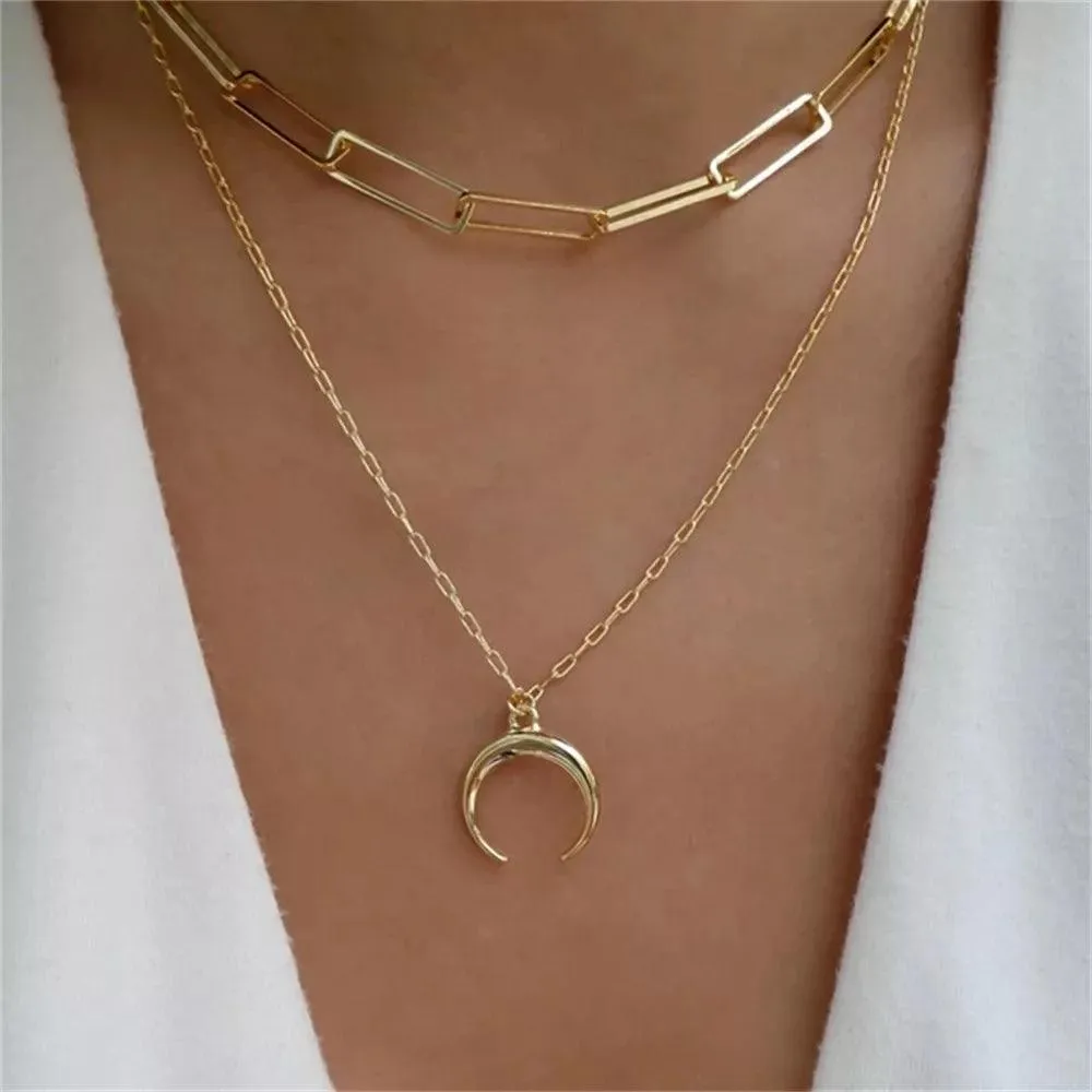 Fashion Gold Colour Heart-Shaped Necklaces For Women Girls - Trendy Multi-Layer Pendant Necklaces Sets