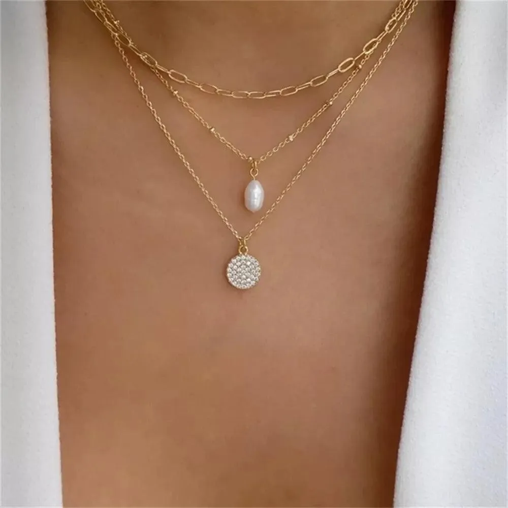 Fashion Gold Colour Heart-Shaped Necklaces For Women Girls - Trendy Multi-Layer Pendant Necklaces Sets