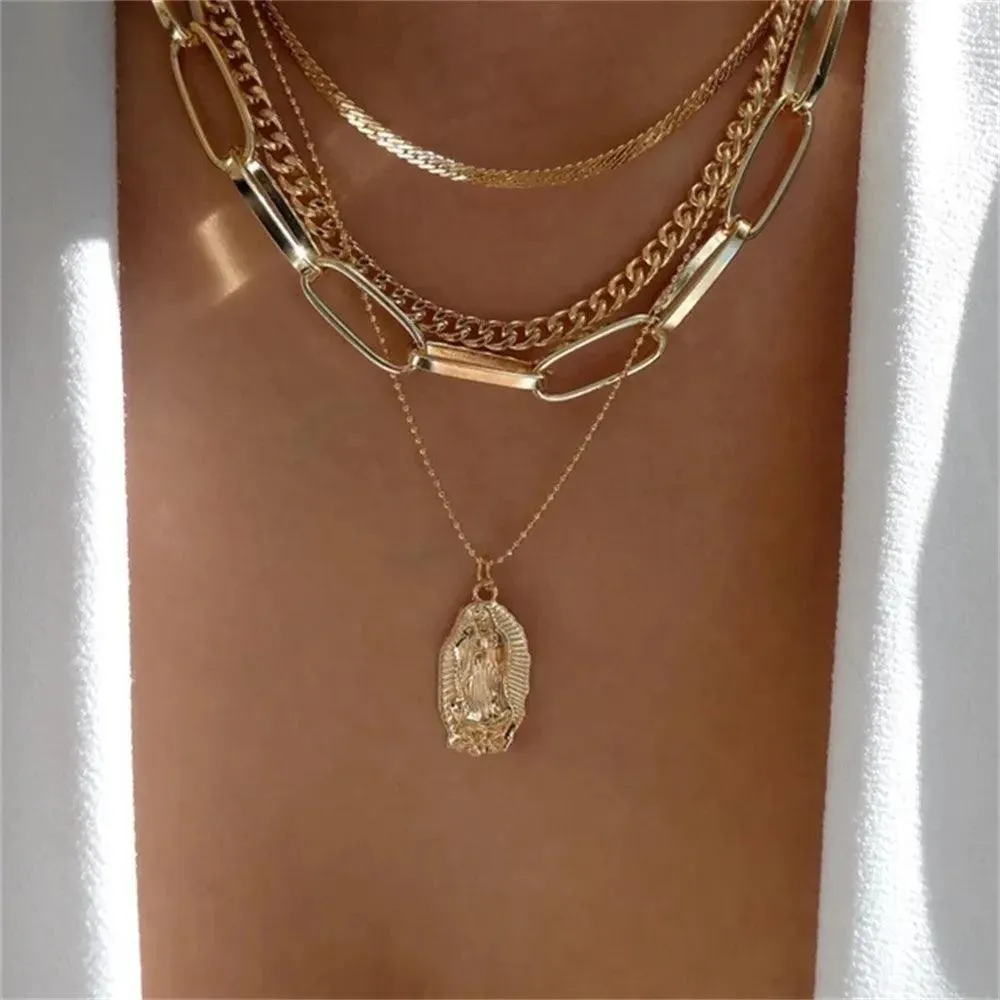 Fashion Gold Colour Heart-Shaped Necklaces For Women Girls - Trendy Multi-Layer Pendant Necklaces Sets
