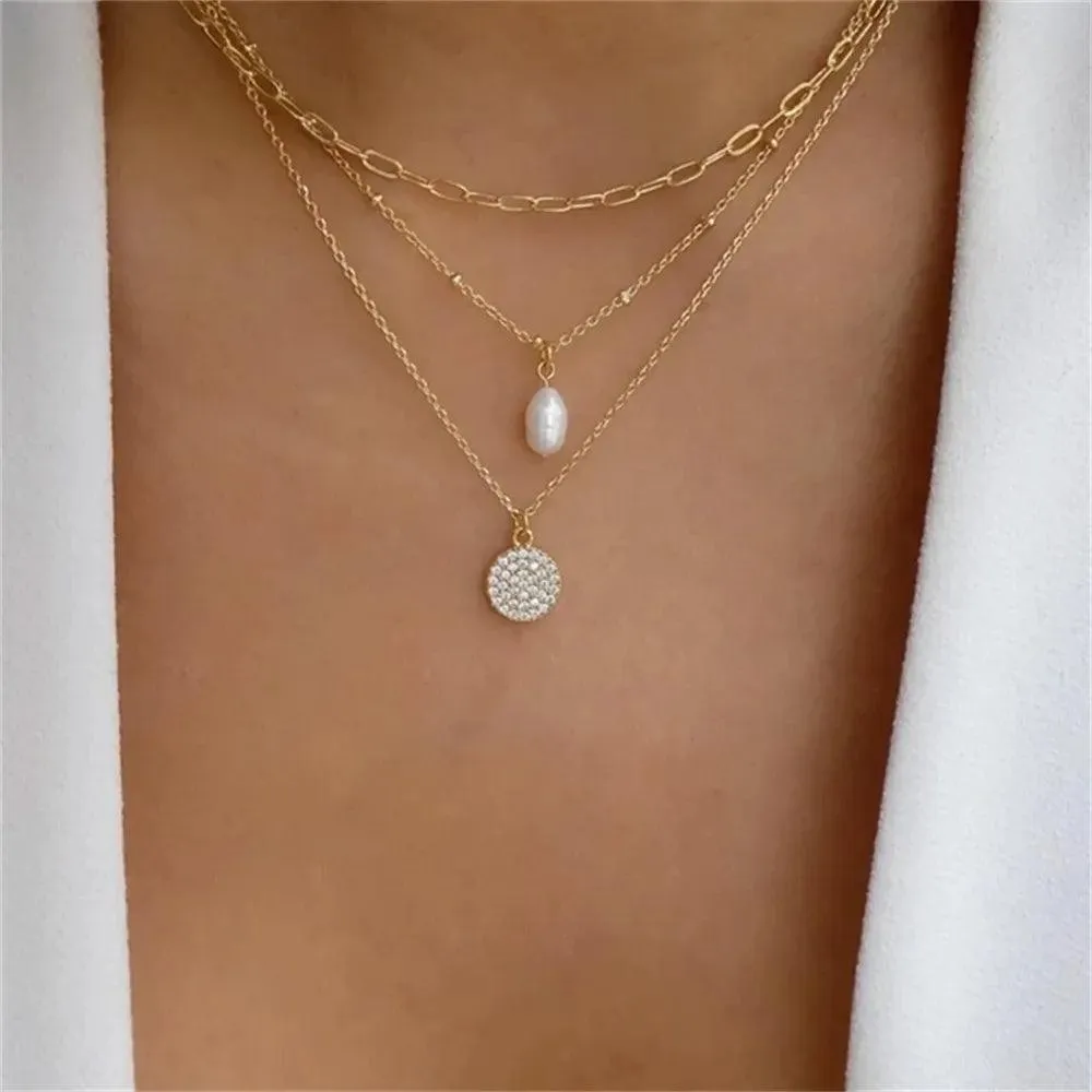 Fashion Gold Colour Heart-Shaped Necklaces For Women Girls - Trendy Multi-Layer Pendant Necklaces Sets