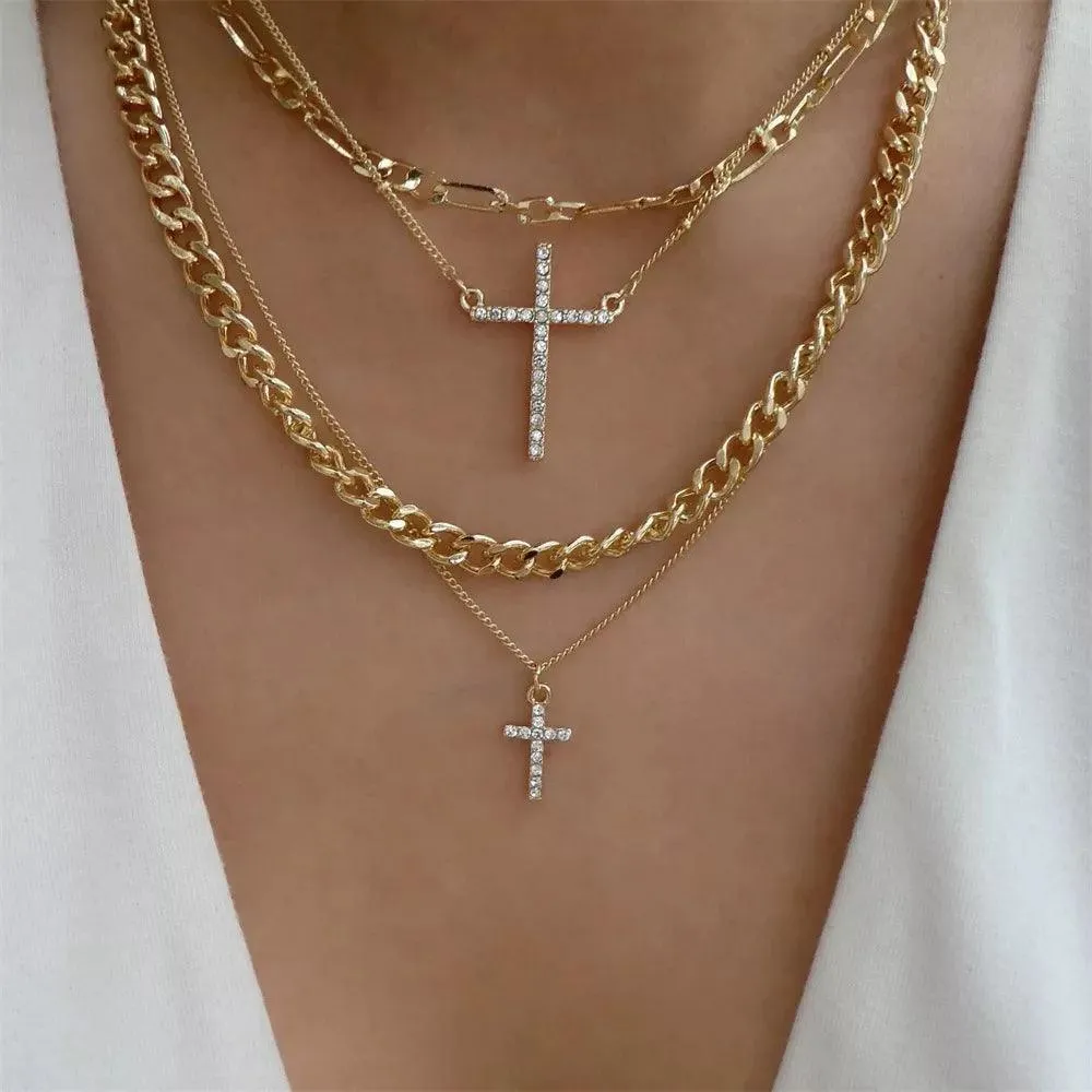 Fashion Gold Colour Heart-Shaped Necklaces For Women Girls - Trendy Multi-Layer Pendant Necklaces Sets
