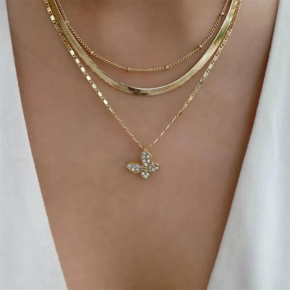 Fashion Gold Colour Heart-Shaped Necklaces For Women Girls - Trendy Multi-Layer Pendant Necklaces Sets