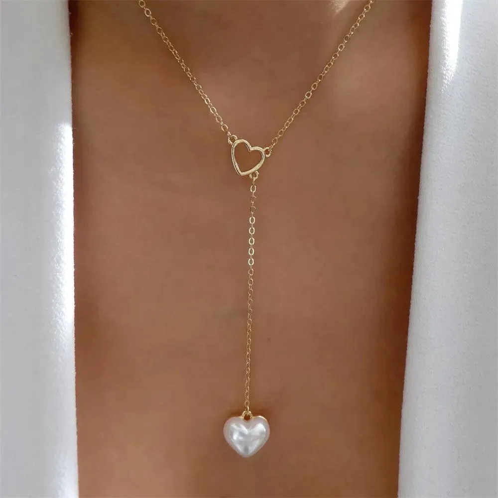 Fashion Gold Colour Heart-Shaped Necklaces For Women Girls - Trendy Multi-Layer Pendant Necklaces Sets