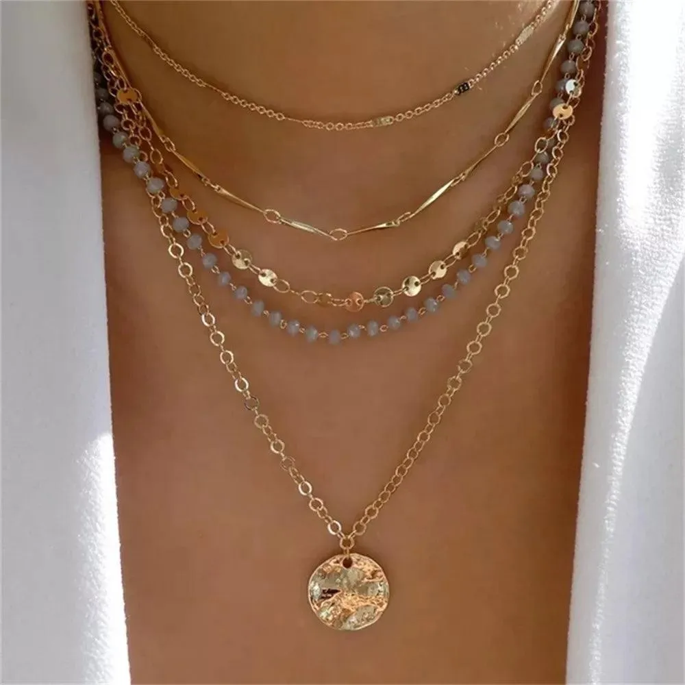 Fashion Gold Colour Heart-Shaped Necklaces For Women Girls - Trendy Multi-Layer Pendant Necklaces Sets
