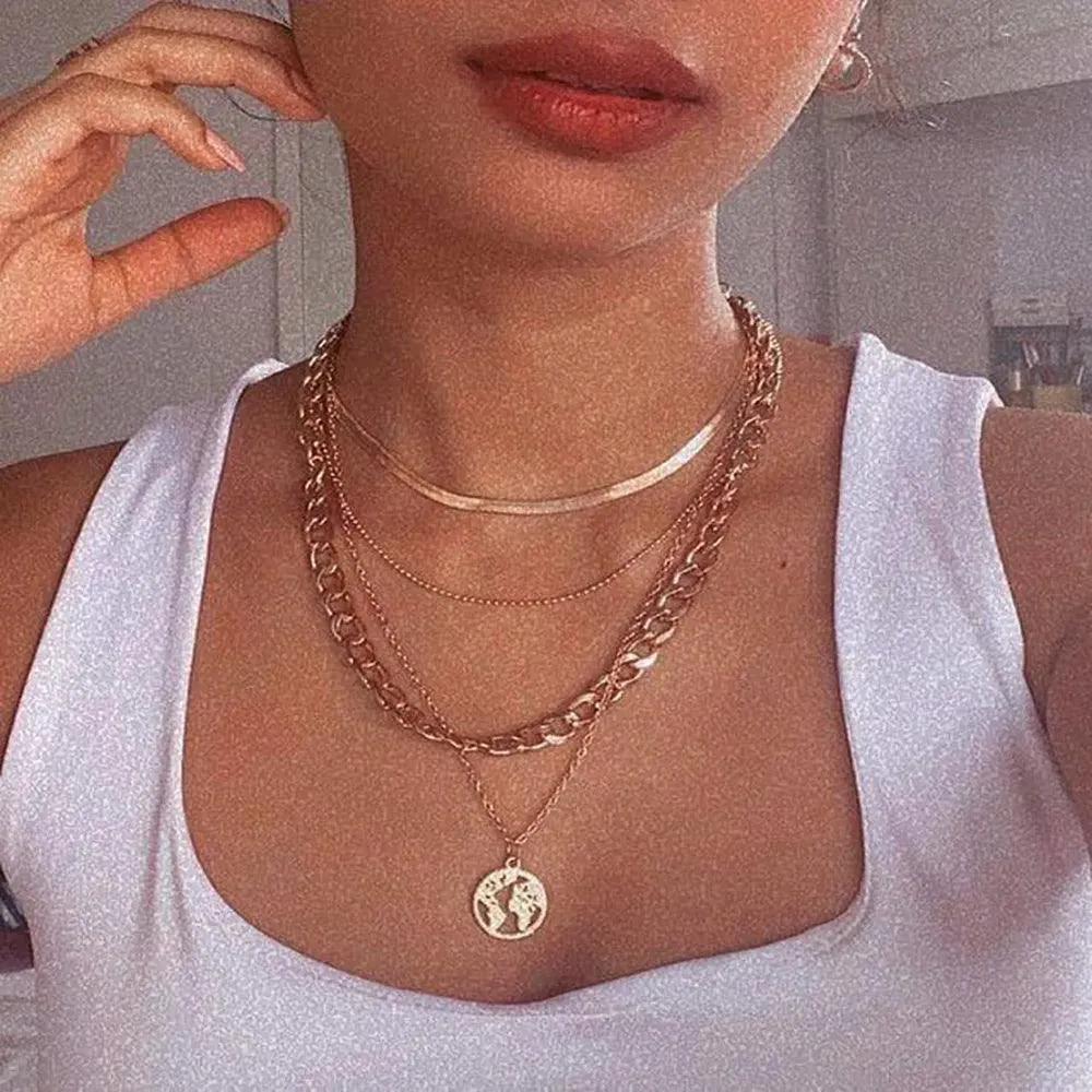 Fashion Gold Colour Heart-Shaped Necklaces For Women Girls - Trendy Multi-Layer Pendant Necklaces Sets