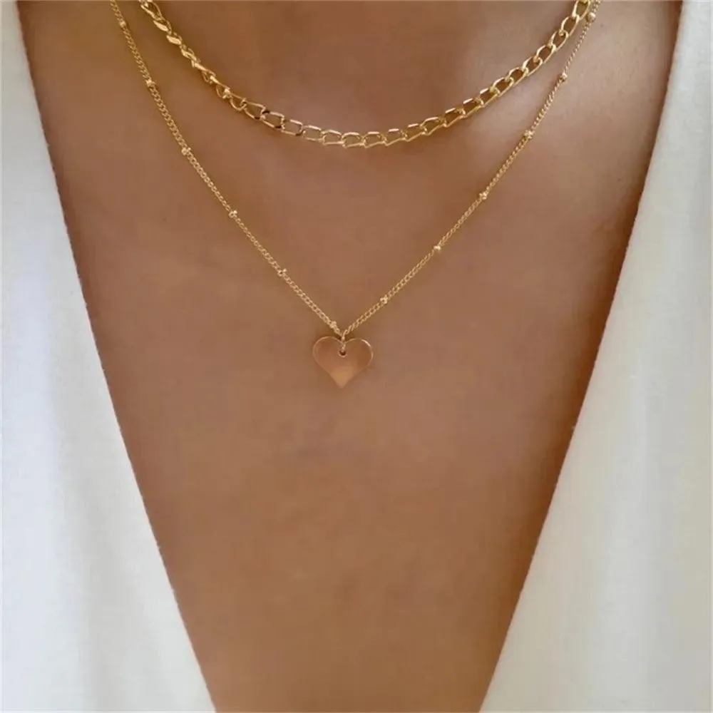 Fashion Gold Colour Heart-Shaped Necklaces For Women Girls - Trendy Multi-Layer Pendant Necklaces Sets