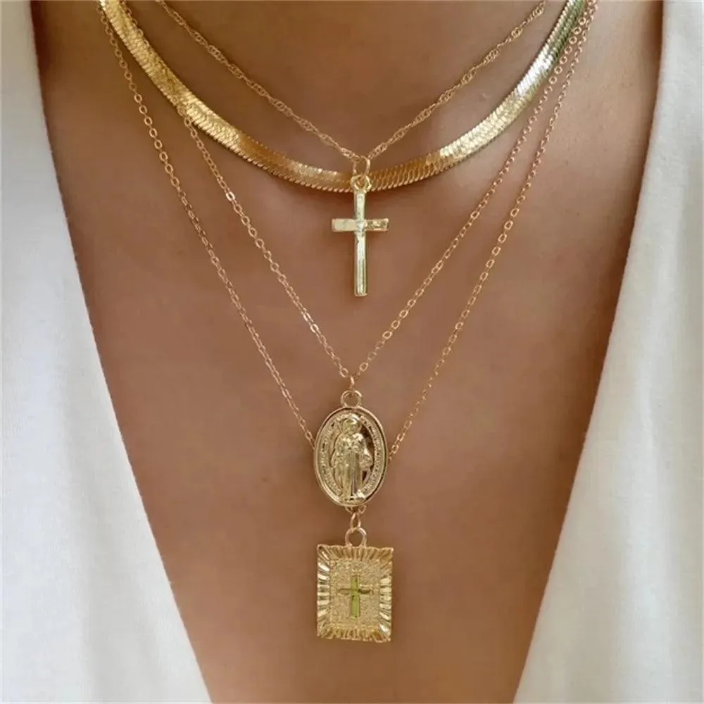 Fashion Gold Colour Heart-Shaped Necklaces For Women Girls - Trendy Multi-Layer Pendant Necklaces Sets