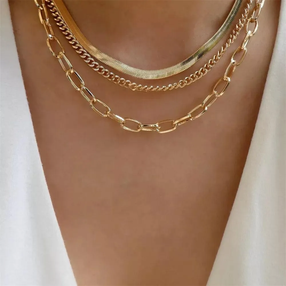 Fashion Gold Colour Heart-Shaped Necklaces For Women Girls - Trendy Multi-Layer Pendant Necklaces Sets