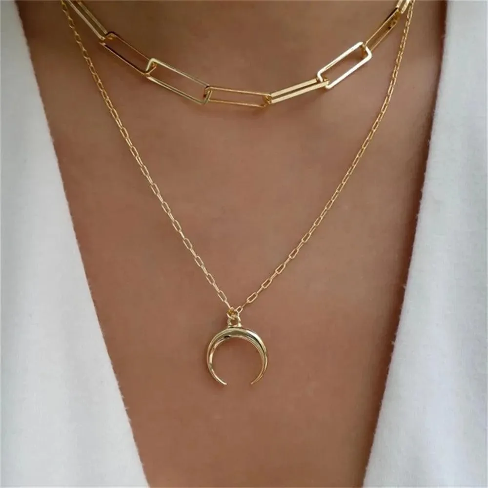 Fashion Gold Colour Heart-Shaped Necklaces For Women Girls - Trendy Multi-Layer Pendant Necklaces Sets