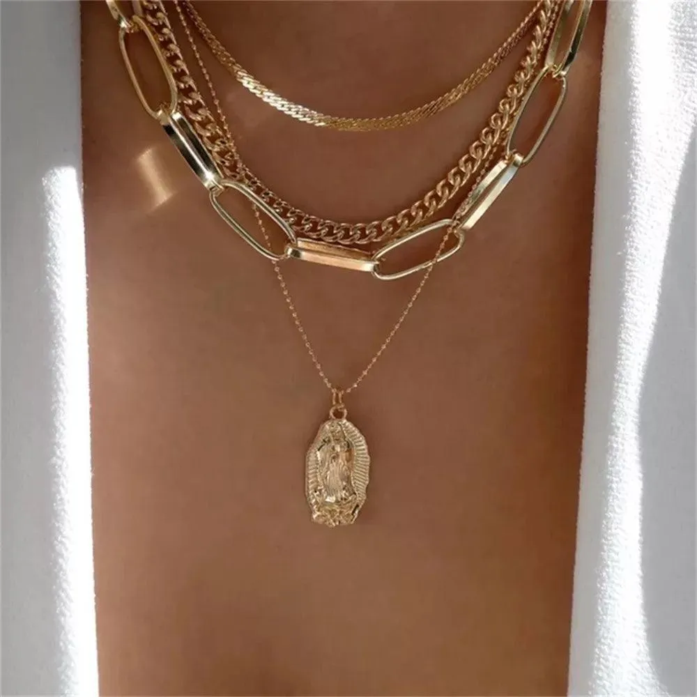 Fashion Gold Colour Heart-Shaped Necklaces For Women Girls - Trendy Multi-Layer Pendant Necklaces Sets