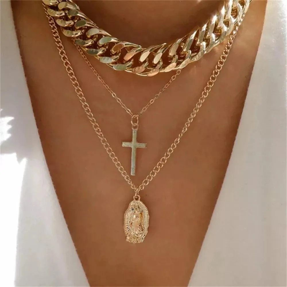 Fashion Gold Colour Heart-Shaped Necklaces For Women Girls - Trendy Multi-Layer Pendant Necklaces Sets