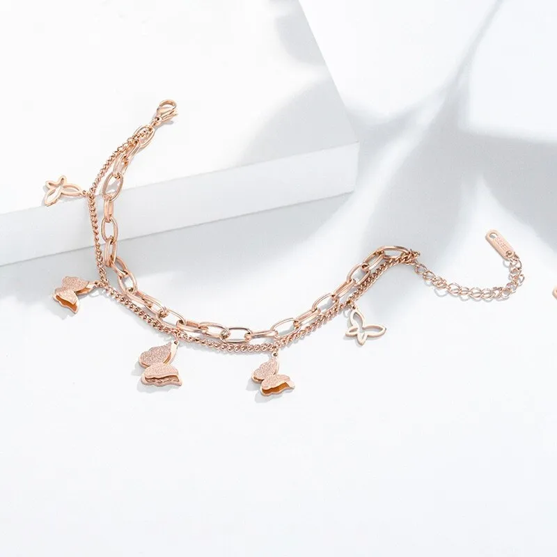 Fashion Multi-element 2 Layer Butterfly Thick Chain Bracelets