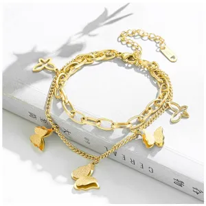 Fashion Multi-element 2 Layer Butterfly Thick Chain Bracelets