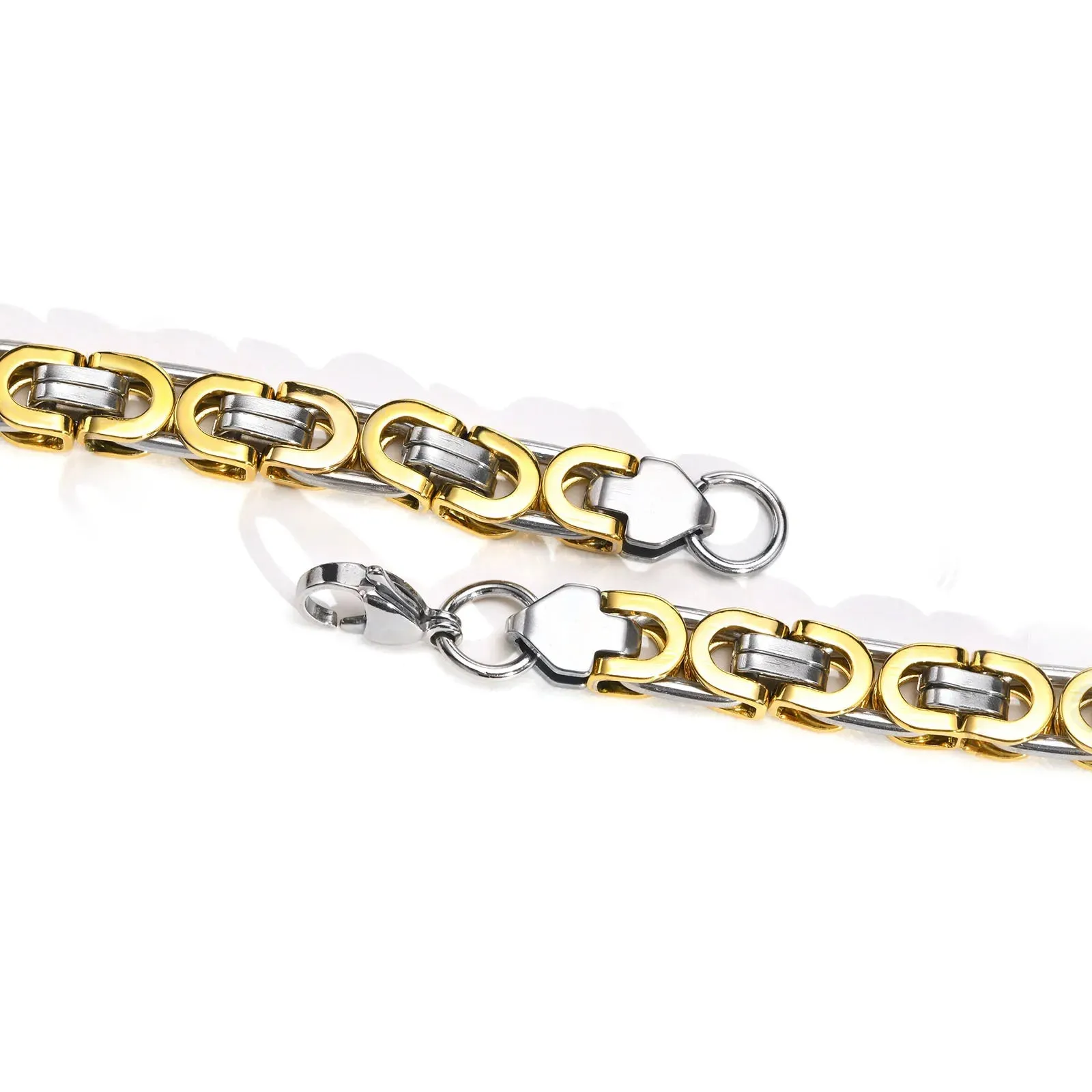 Flat Byzantine Bracelets for Men, Waterproof Stainless Steel Chain Link Wristband