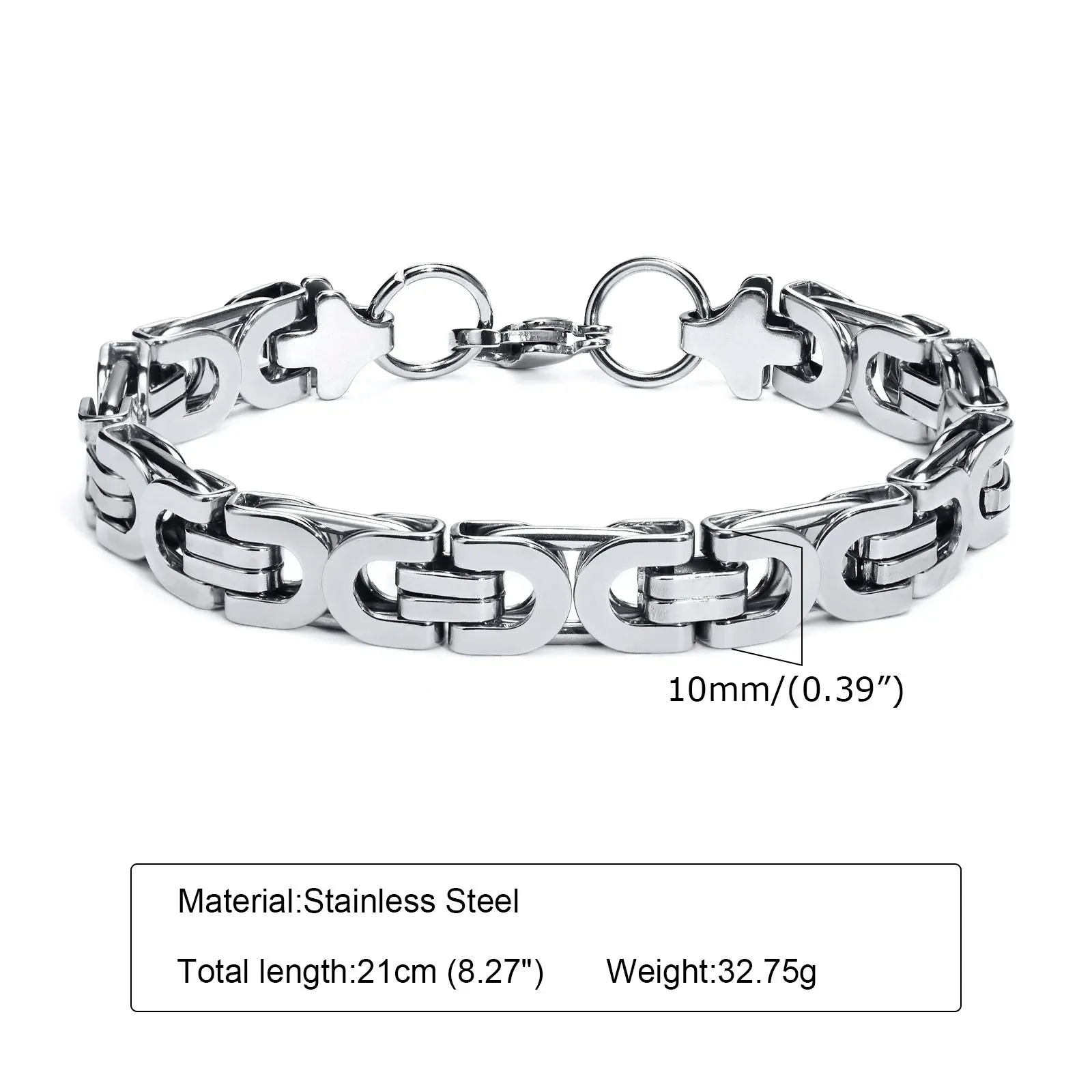 Flat Byzantine Bracelets for Men, Waterproof Stainless Steel Chain Link Wristband