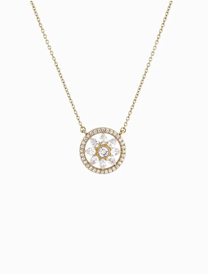 Flower Cubic Zirconia Pendant on Fine Chain Gold