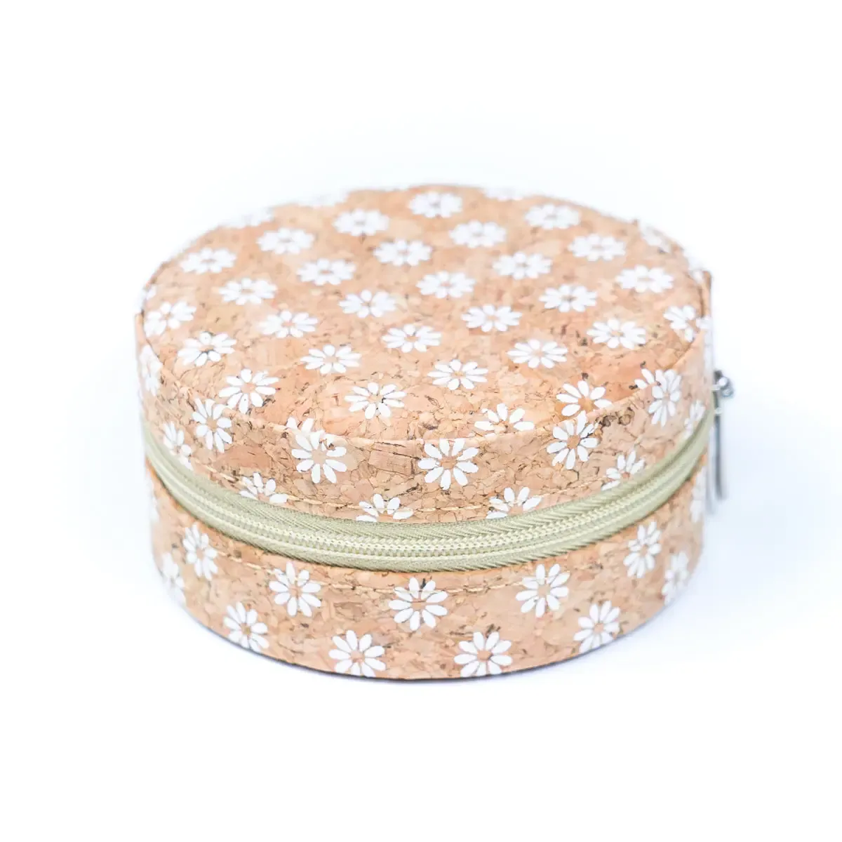 Flowers Natural Cork Round Jewelry Box