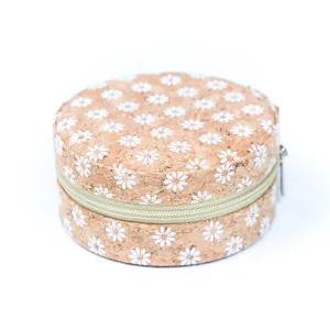 Flowers Natural Cork Round Jewelry Box