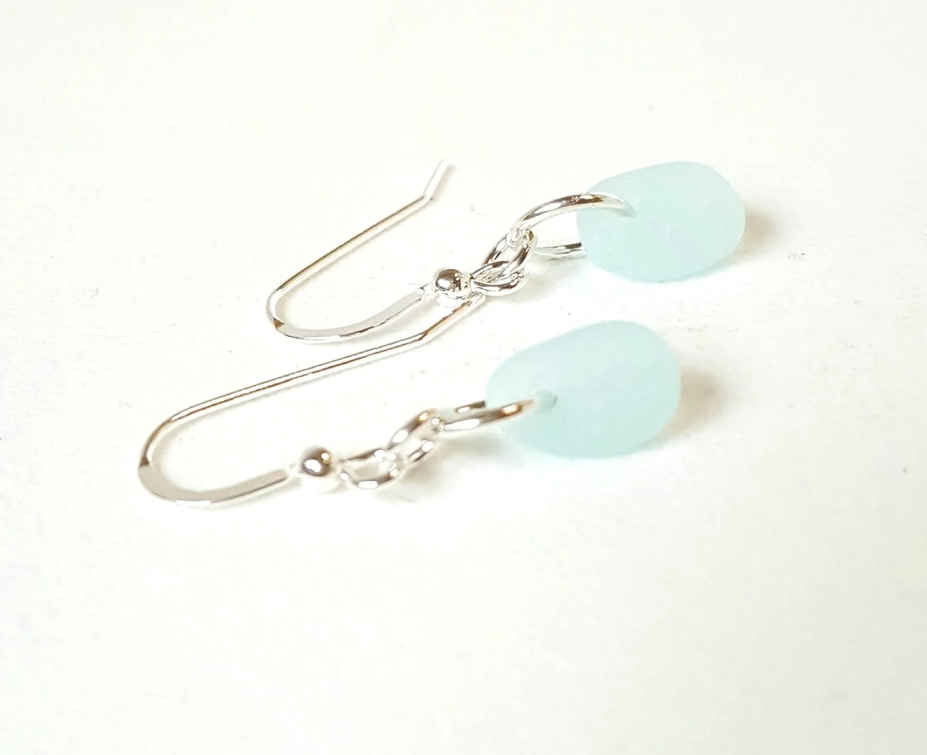 GENUINE Aqua Sea Glass Earrings Sterling Silver Choice Of Color