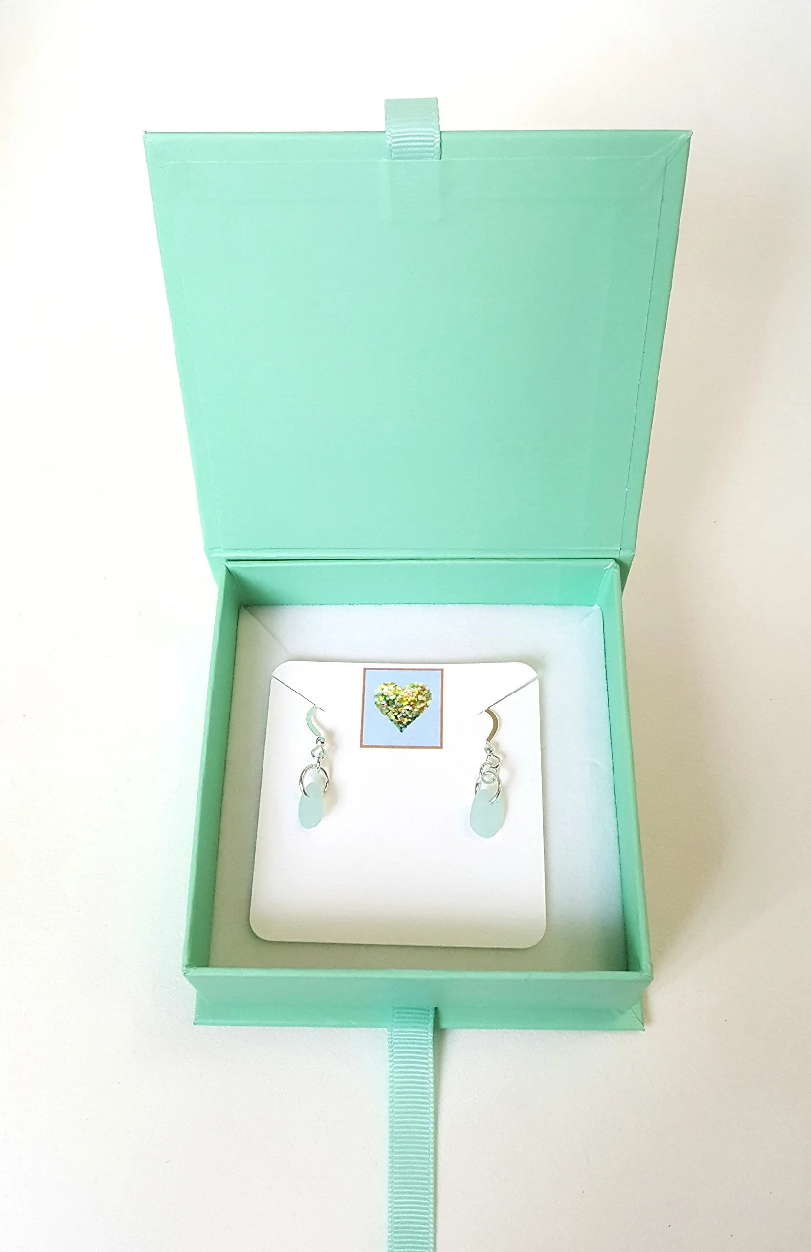GENUINE Aqua Sea Glass Earrings Sterling Silver Choice Of Color