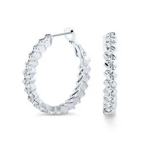 Geometric Modern Bride CZ Large Hoop Earrings Silver Plated Lever Back 1.2 Inch