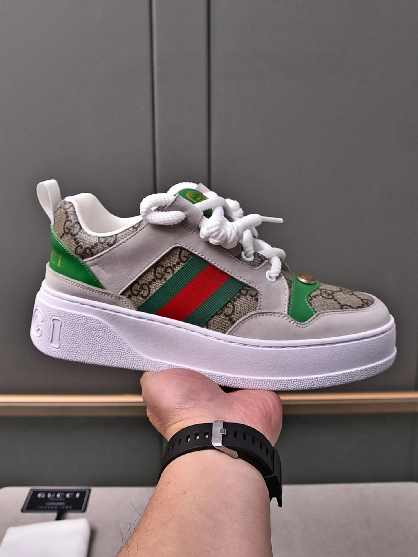 GG SNEAKERS SCREENER GREY LEATHER