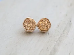 Gilded Hexagon Druzy Studs