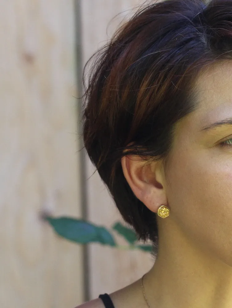 Gilded Hexagon Druzy Studs