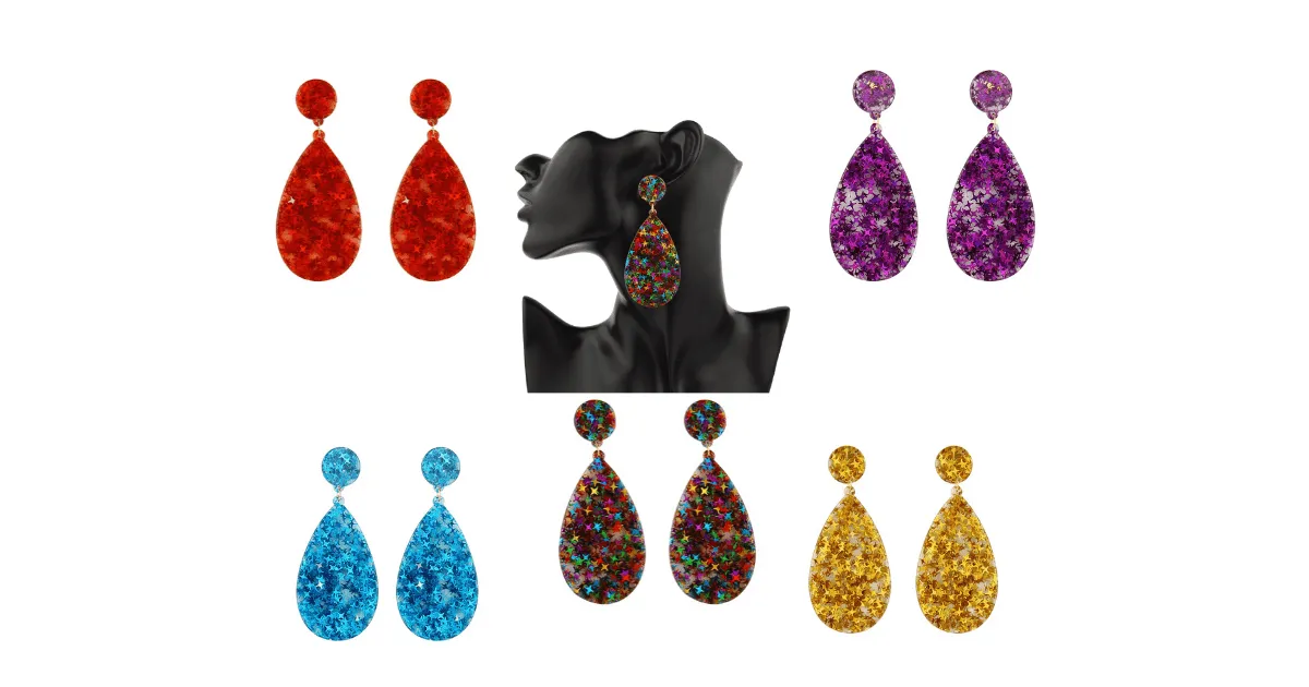Glitzy Eye-Catching TEARDROP Acrylic Earrings