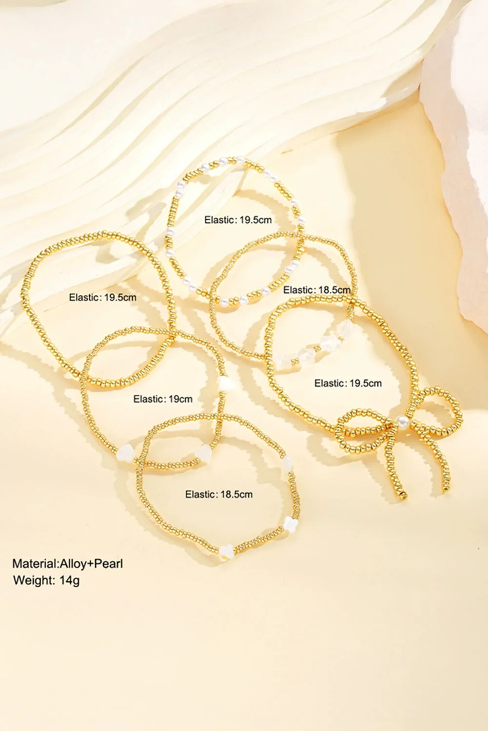 Gold Bow Stretch Beaded Bracelet Set