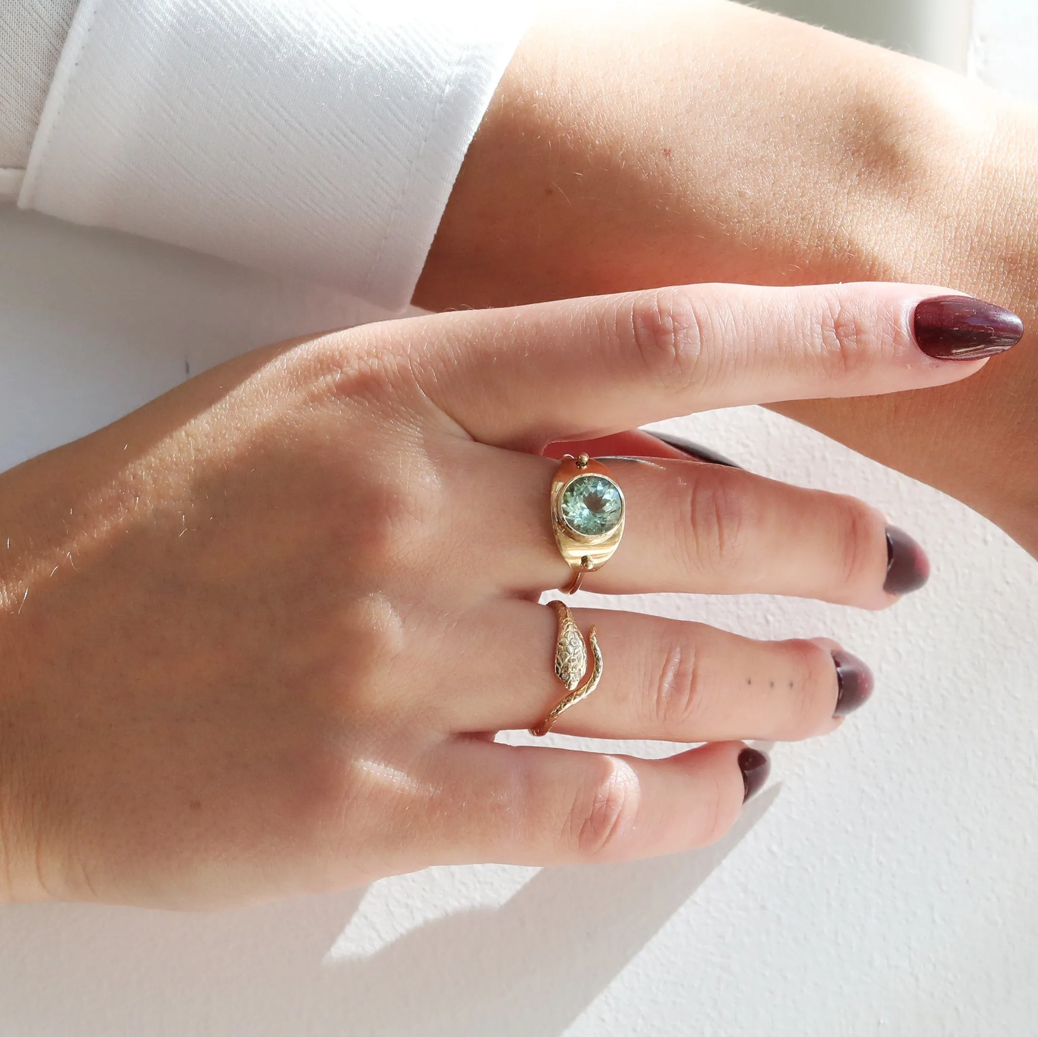 Gold Cobra Ring with Diamond Eyes