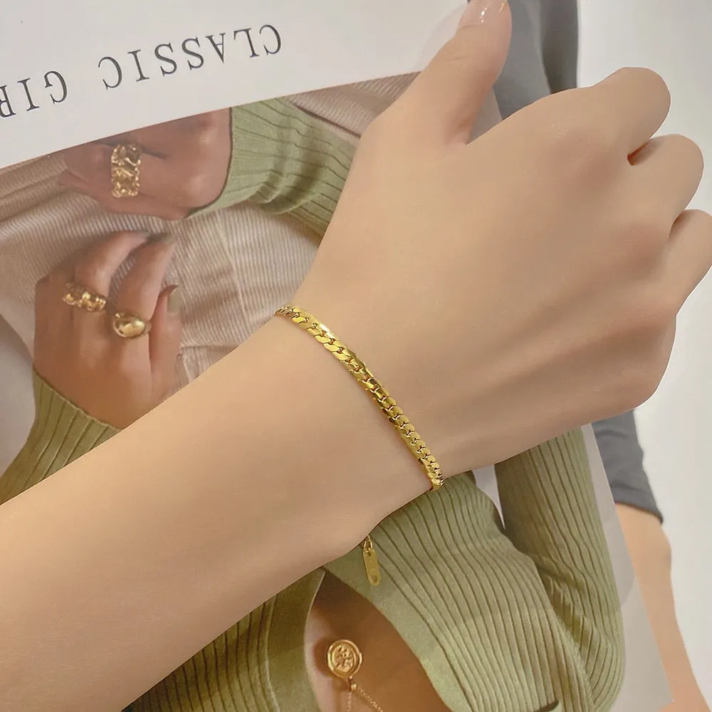 Gold Color Bracelet Stainless Steel Twist Cuban Chain Bracelet for Women