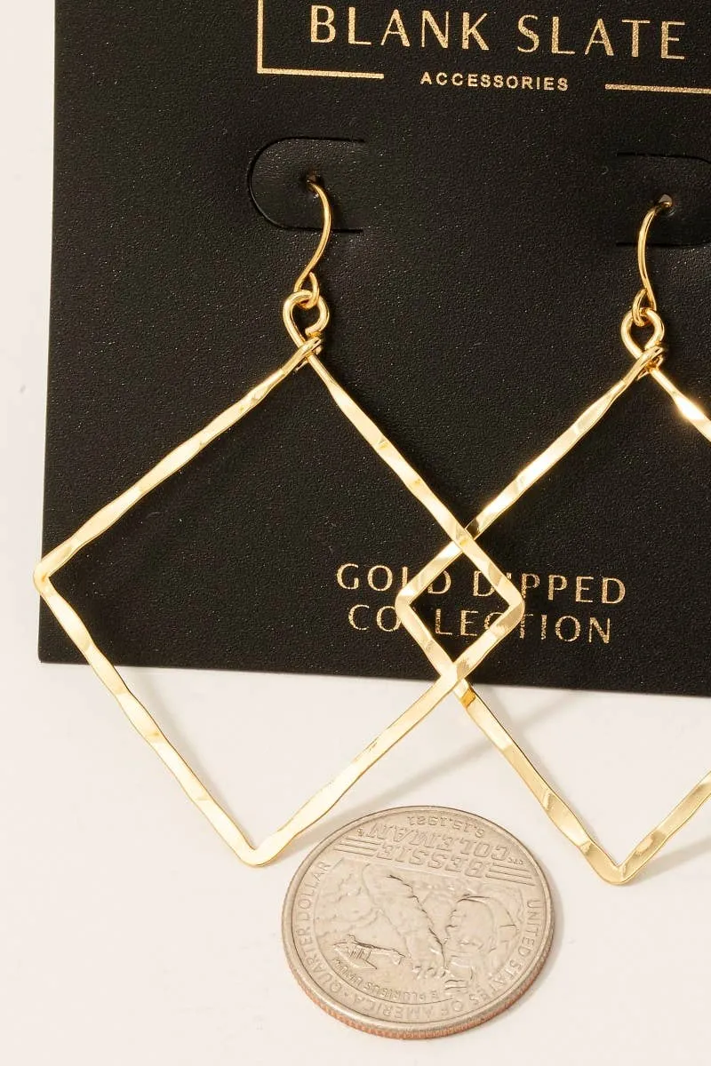 Gold Dipped Hammered Square Dangle Earrings
