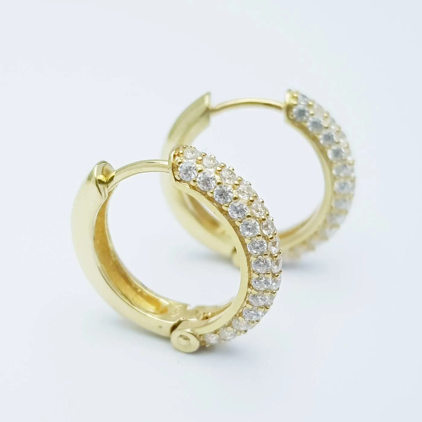 Gold hoop earrings, rose gold huggie earrings, faux diamond hoop earrings