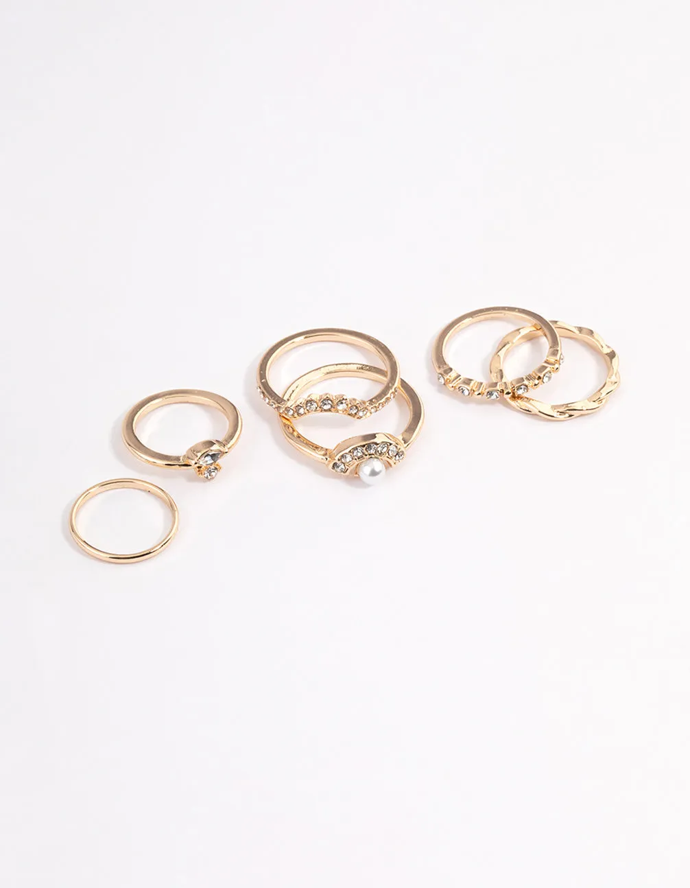 Gold Pearl & Diamante Nestled Ring 6-Pack