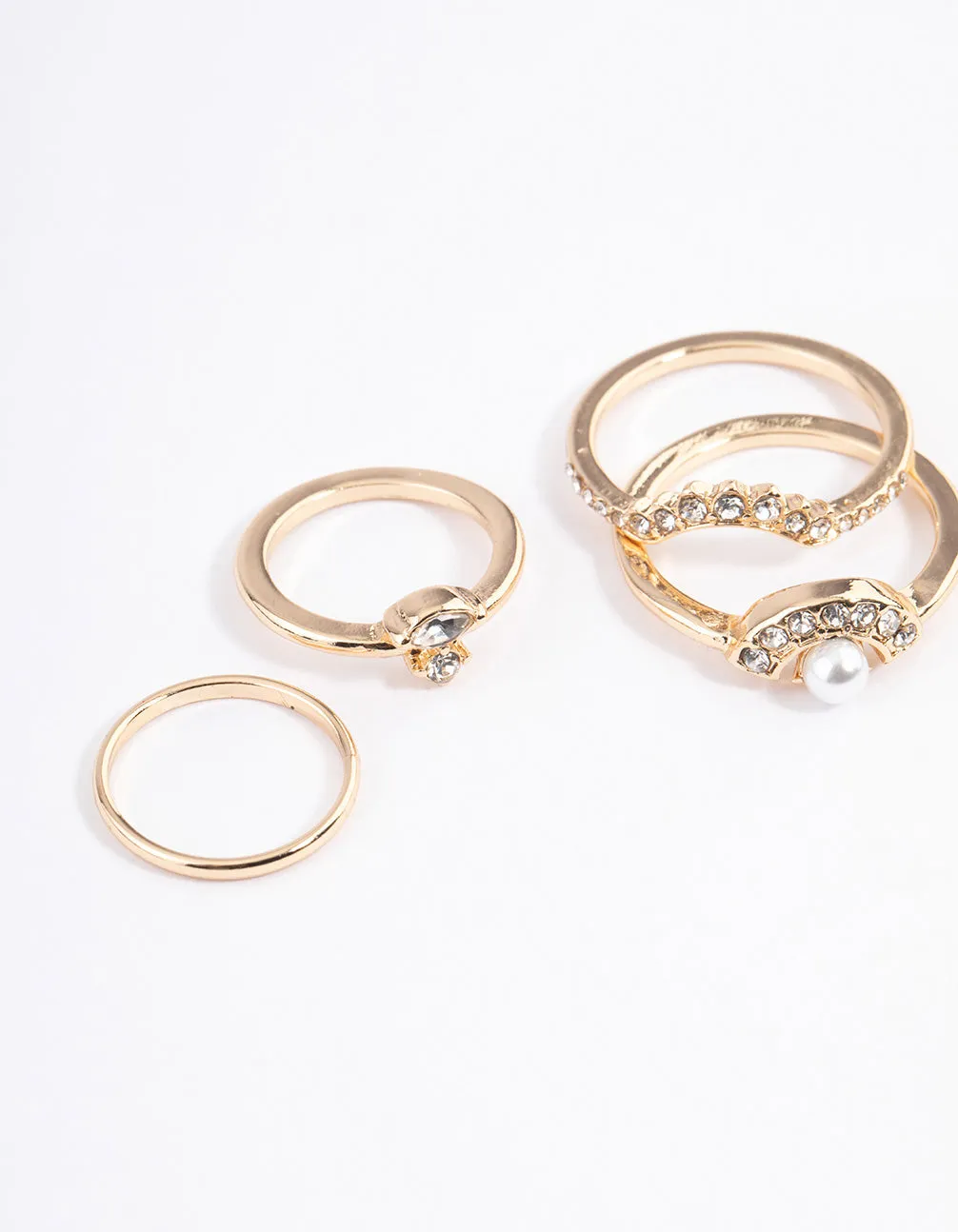 Gold Pearl & Diamante Nestled Ring 6-Pack
