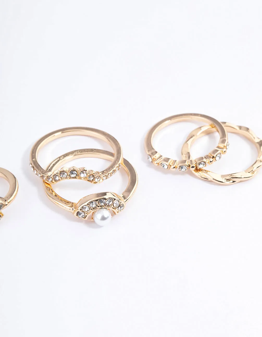 Gold Pearl & Diamante Nestled Ring 6-Pack