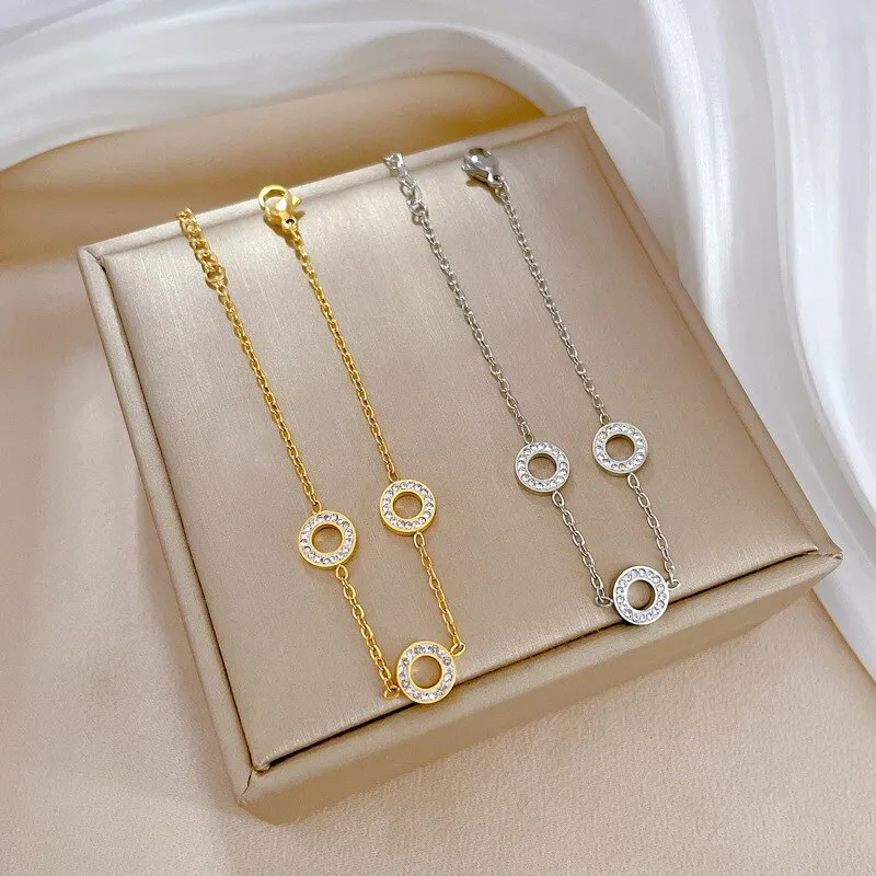 Gold Plated Personality Ring Inlaid Diamond Bracelets For Women