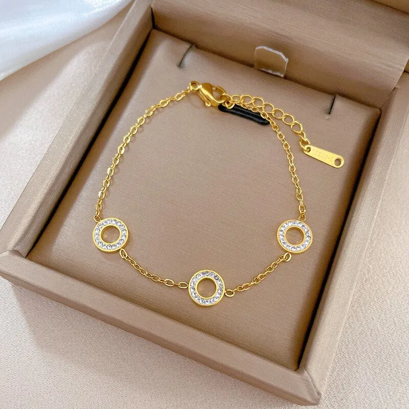 Gold Plated Personality Ring Inlaid Diamond Bracelets For Women