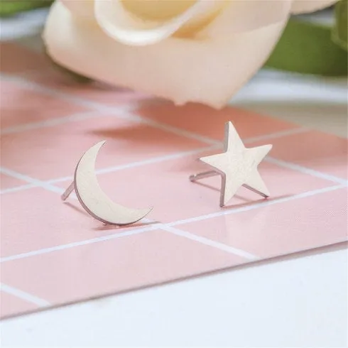 Gold Silver Star and Moon Earrings, Second Hole Earrings, Unisex Stud Earrings, Gold Studs, Crescent Moon Stud Earrings Minimalist Dainty