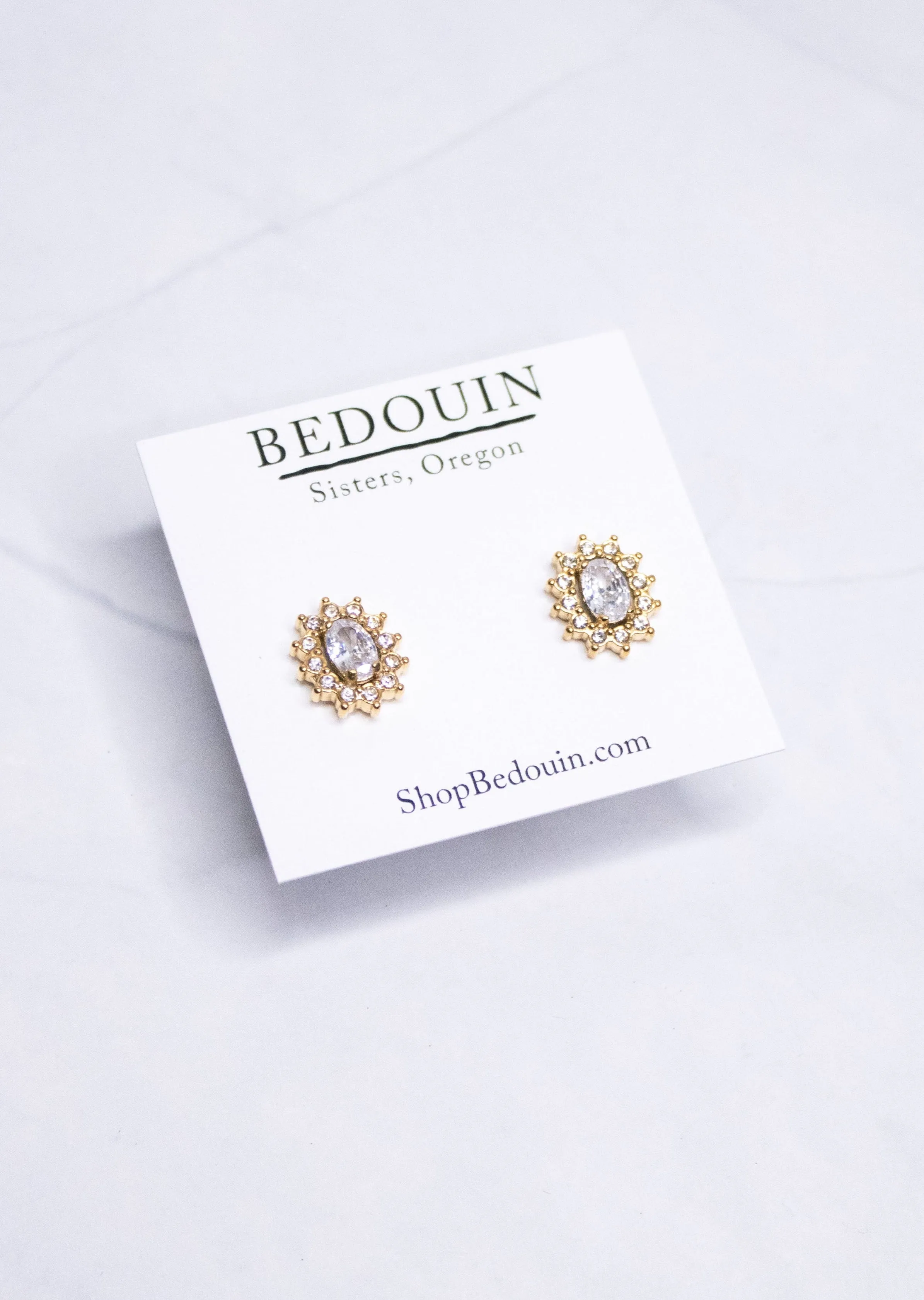 Gold Sparkle Oval Post Earrings