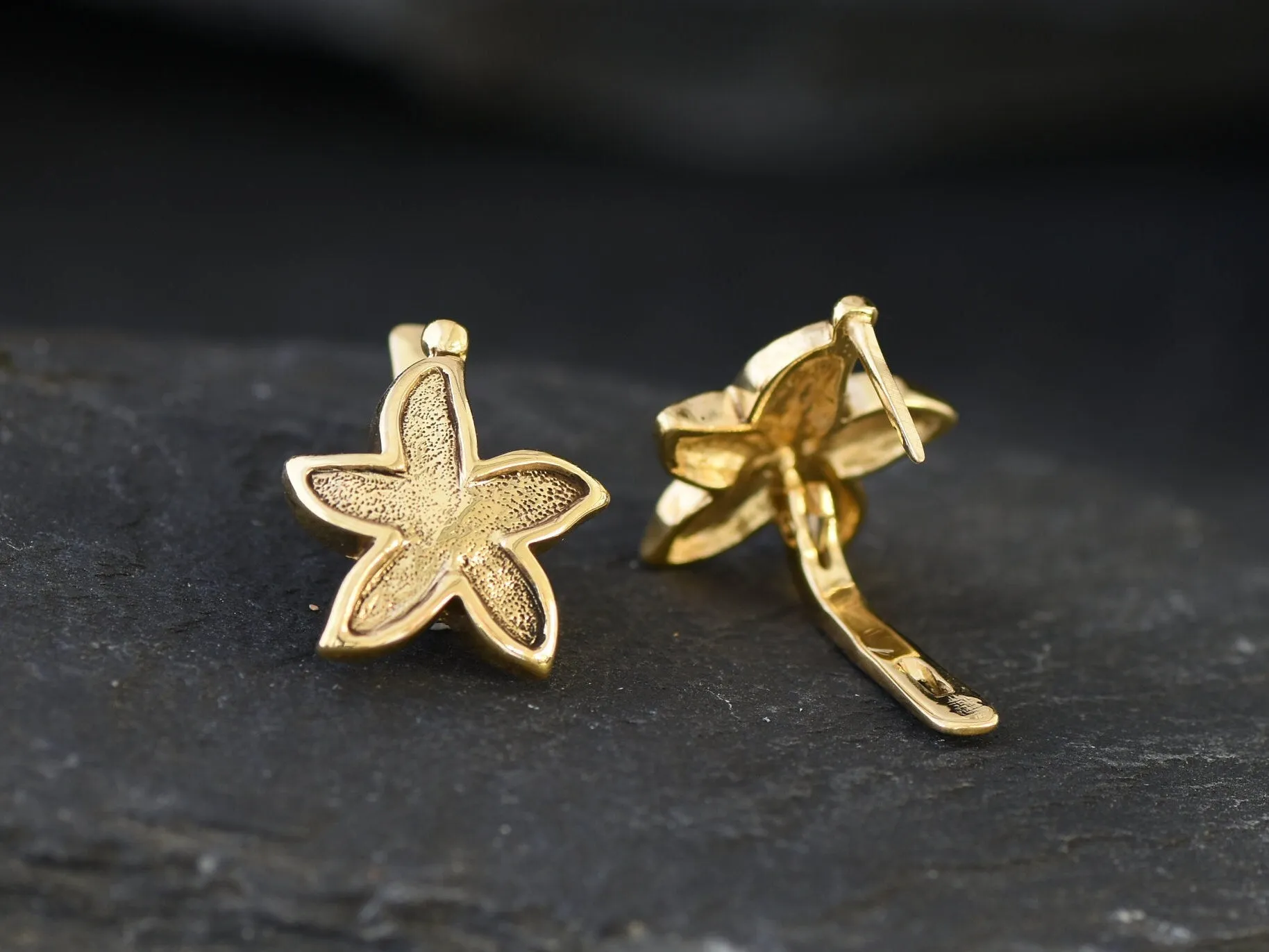 Gold Starfish Earrings - Gold Lotus Studs, Star Flower Earrings