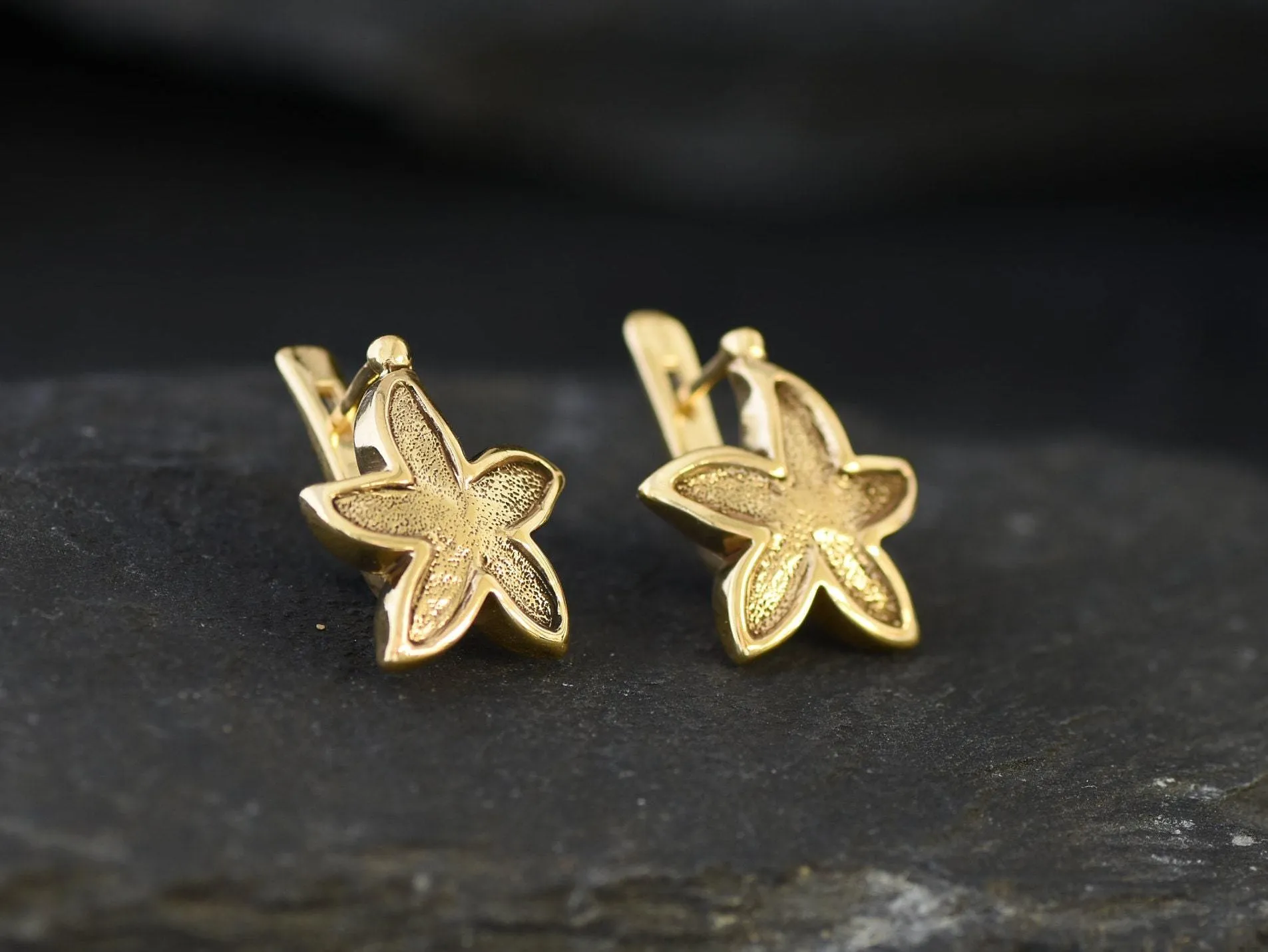 Gold Starfish Earrings - Gold Lotus Studs, Star Flower Earrings