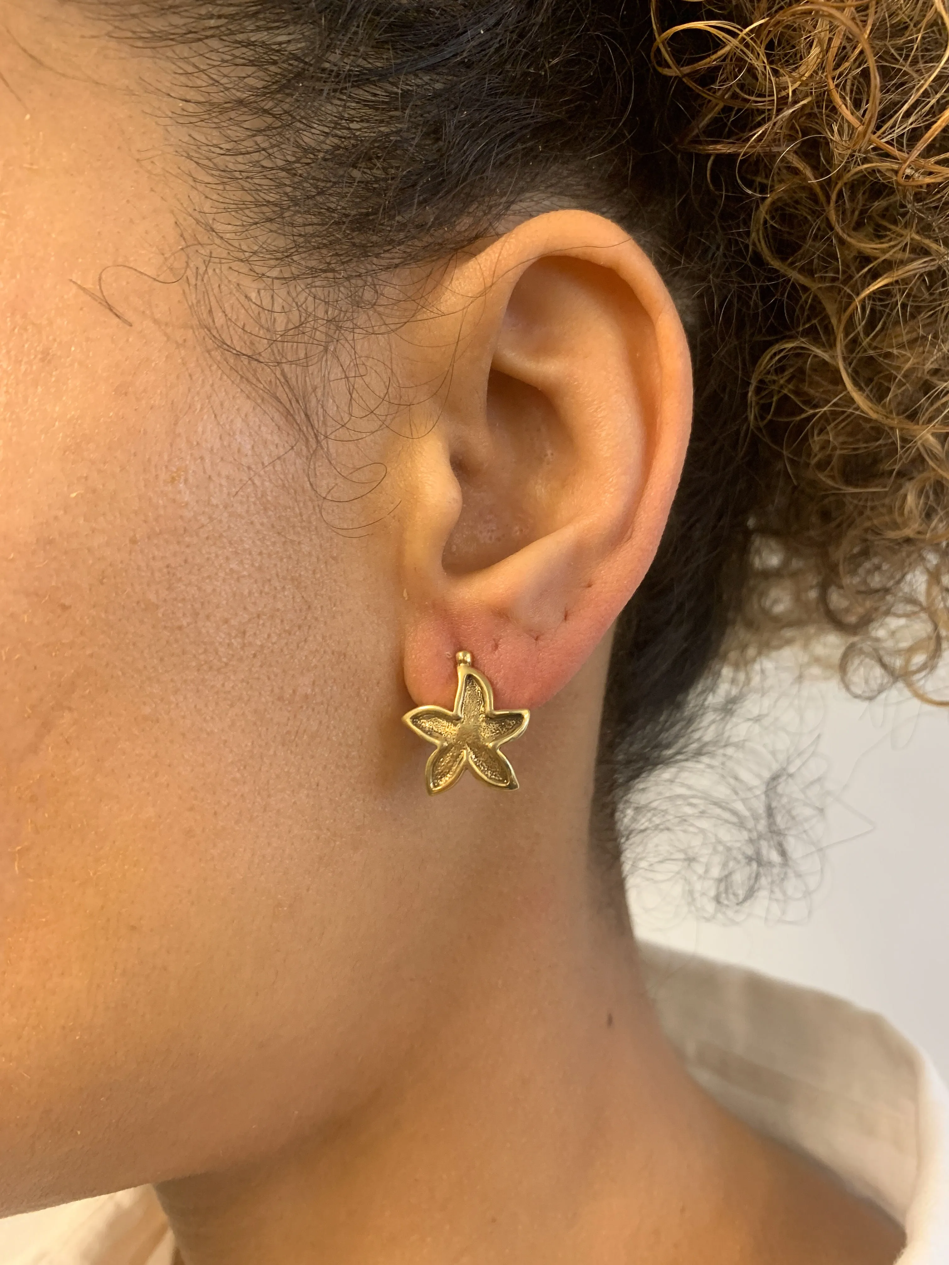 Gold Starfish Earrings - Gold Lotus Studs, Star Flower Earrings